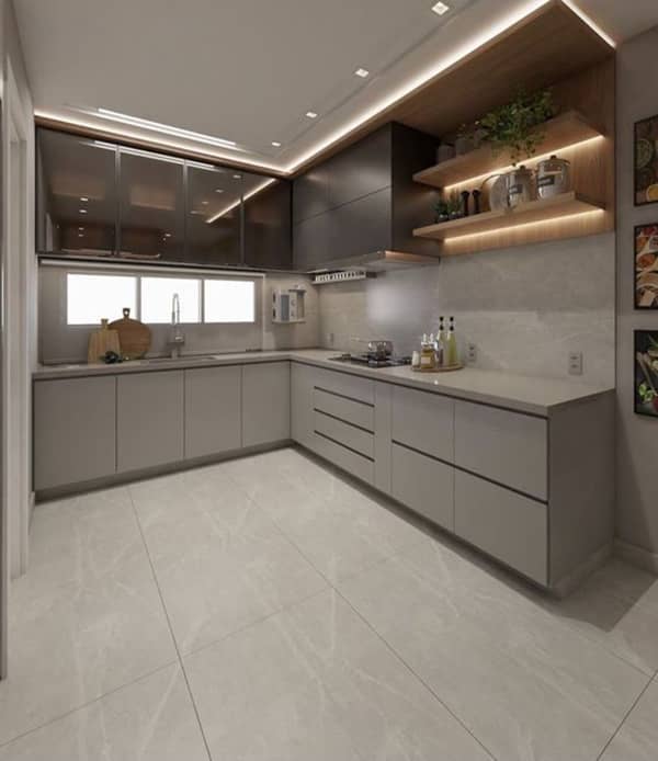 زیباترین مدل کابینت های گلاس جدید و سفید طوسی طرح دار