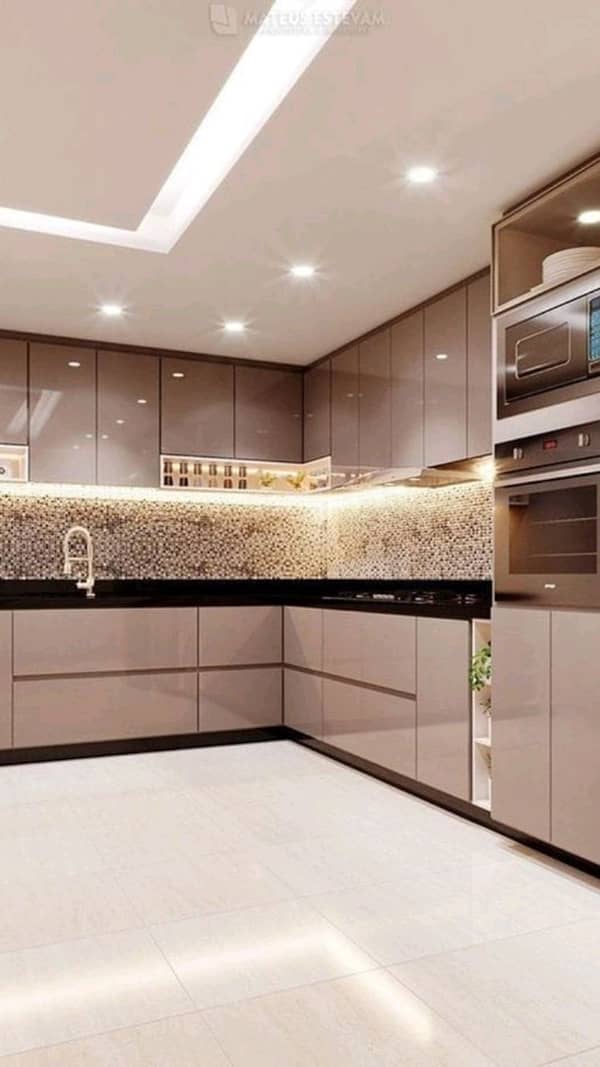 زیباترین مدل کابینت های گلاس جدید و سفید طوسی طرح دار